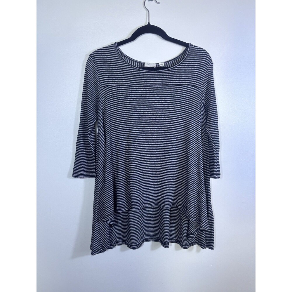 Anthropologie Postmark Size XS Womens Black Gray Striped Blouse / Top